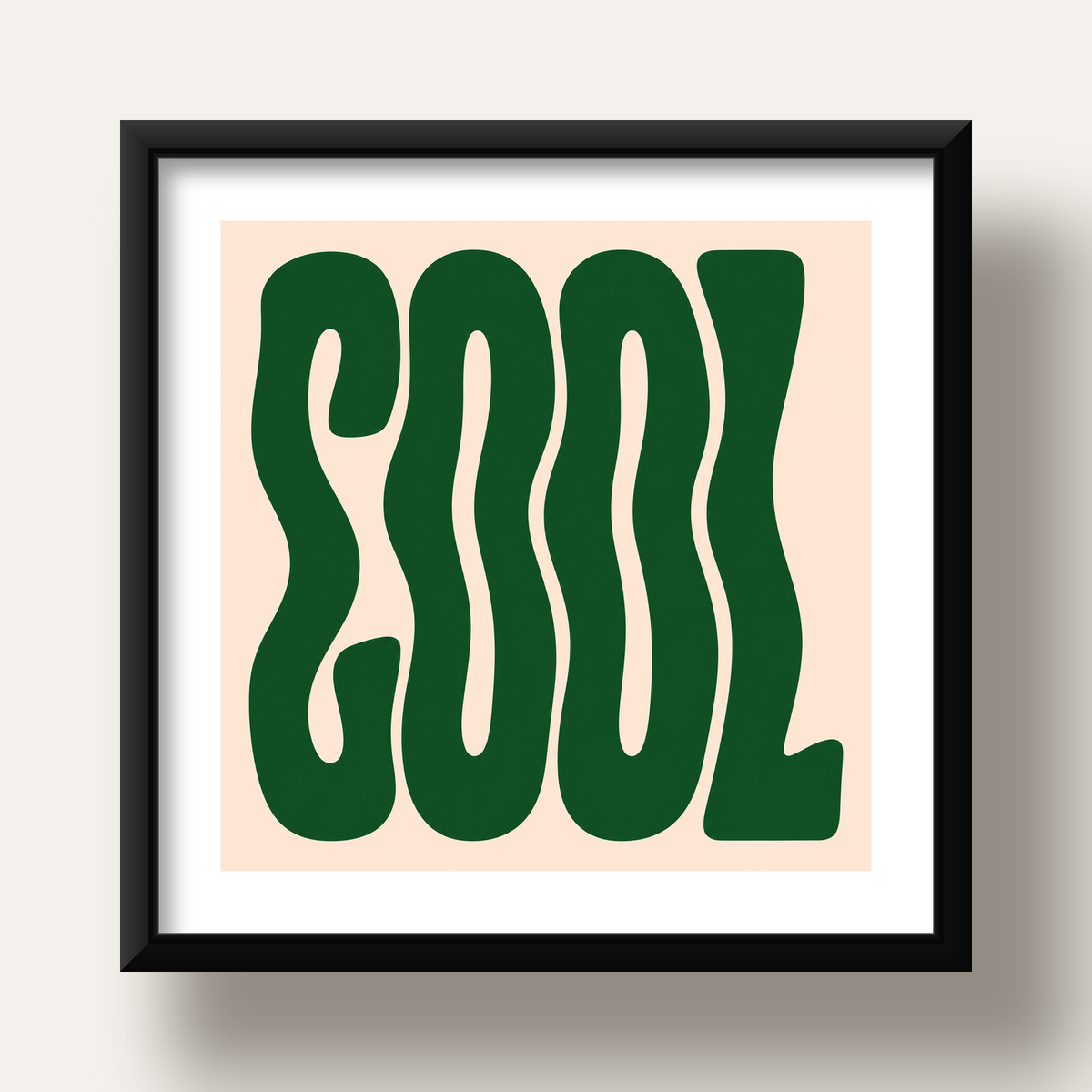 Yeşil Dalgalı Tipografik COOL Poster - Modern Duvar Dekoru — siyah derin çerçeveli paspartulu