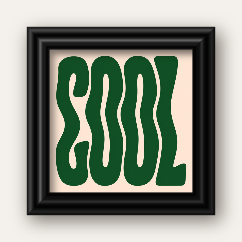 Yeşil Dalgalı Tipografik COOL Poster - Modern Duvar Dekoru — siyah galeri çerçeveli