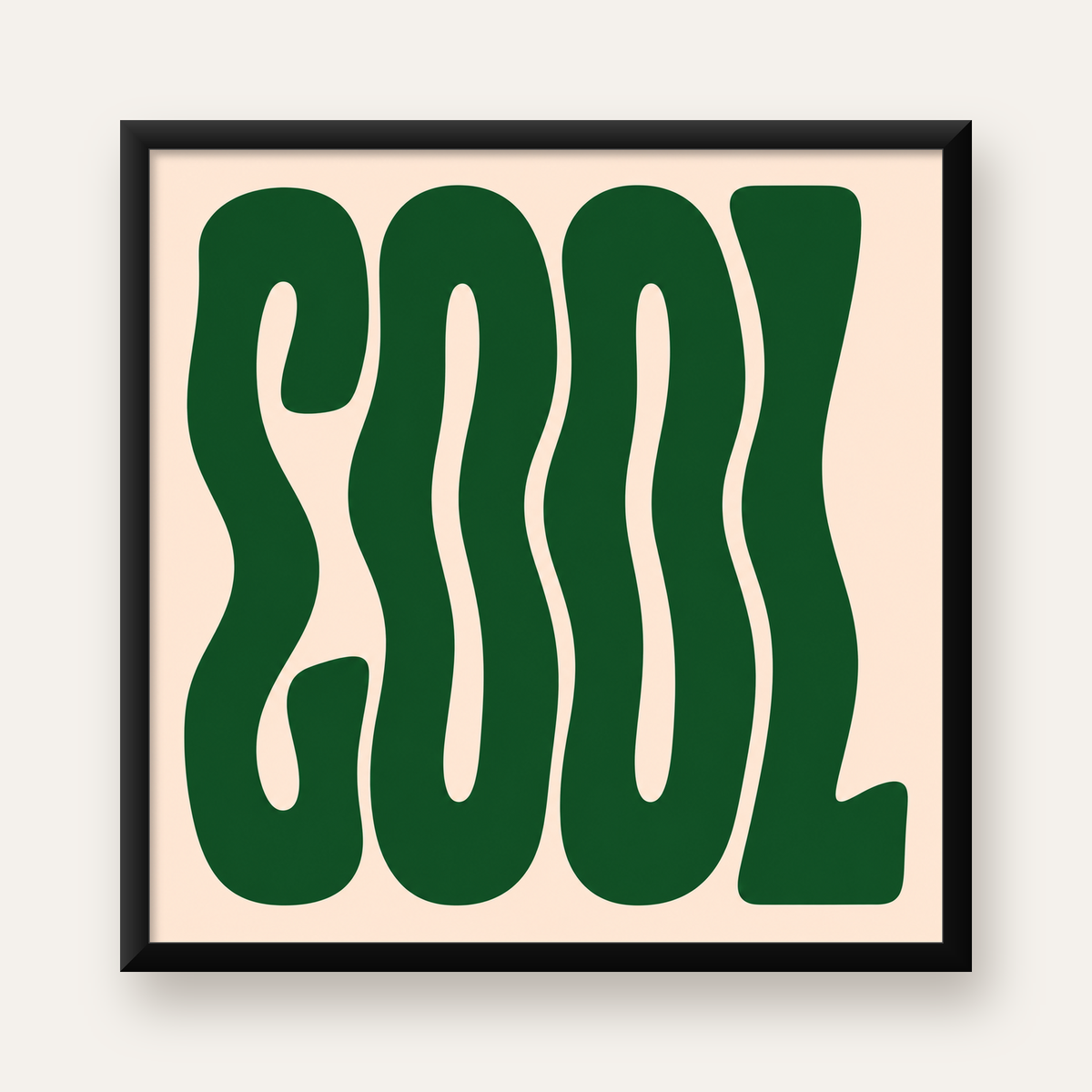 Yeşil Dalgalı Tipografik COOL Poster - Modern Duvar Dekoru — Kare baskı, düz siyah çerçeveli duvar posteri