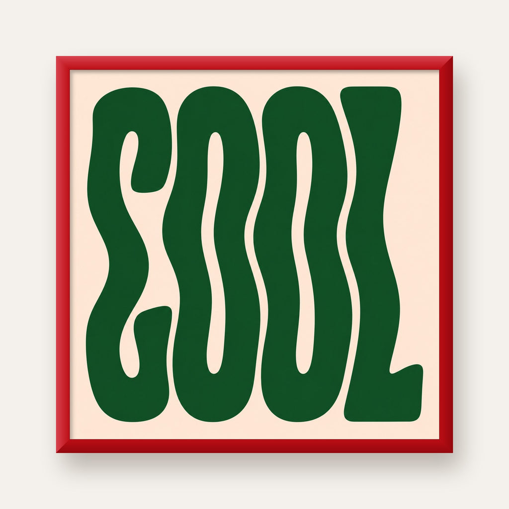 Yeşil Dalgalı Tipografik COOL Poster - Modern Duvar Dekoru — kırmızı çerçeveli