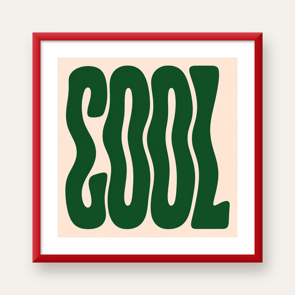 Yeşil Dalgalı Tipografik COOL Poster - Modern Duvar Dekoru — kırmızı çerçeveli paspartulu