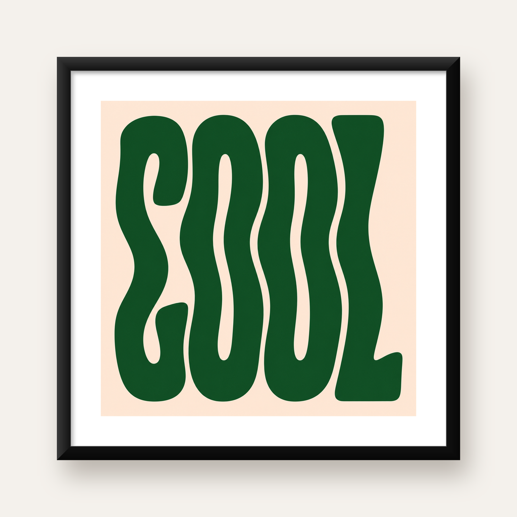 Yeşil Dalgalı Tipografik COOL Poster - Modern Duvar Dekoru — Kare baskı, beyaz paspartulu