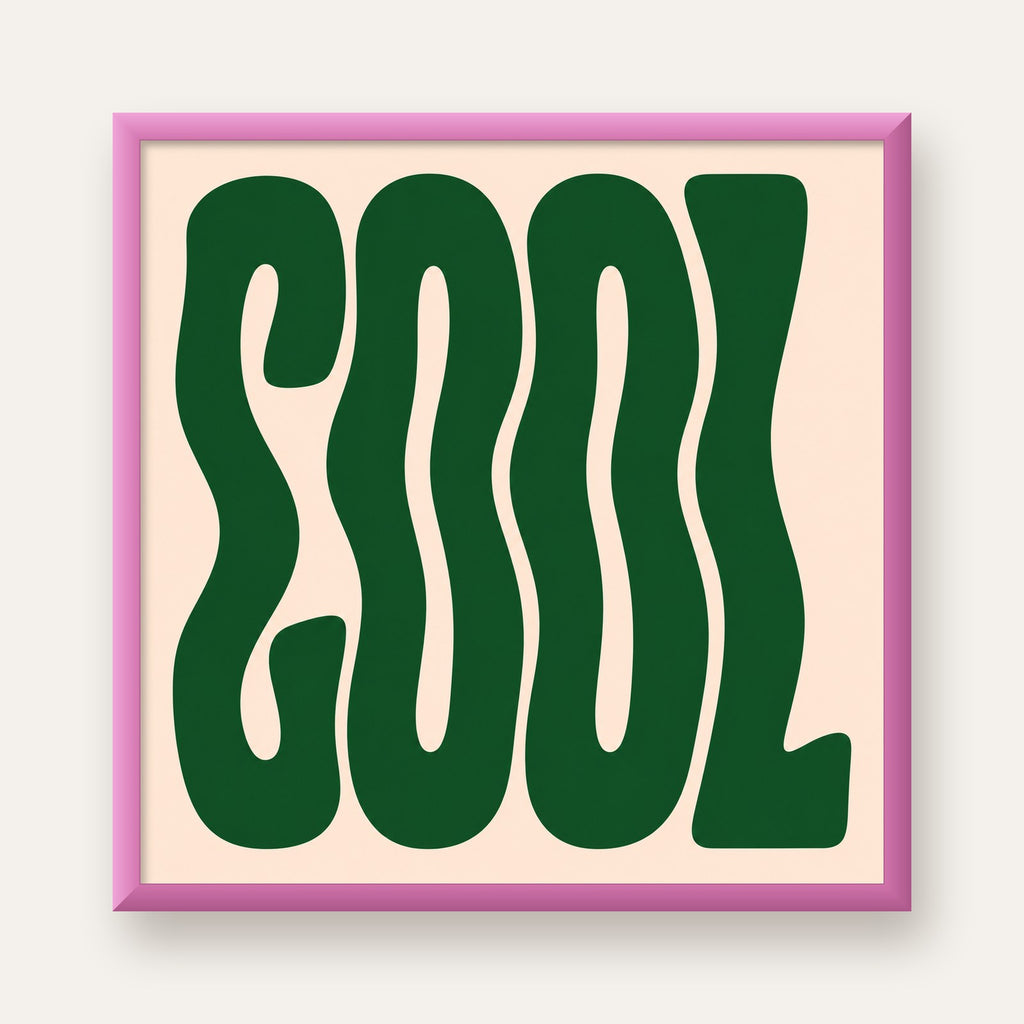 Yeşil Dalgalı Tipografik COOL Poster - Modern Duvar Dekoru — pembe çerçeveli