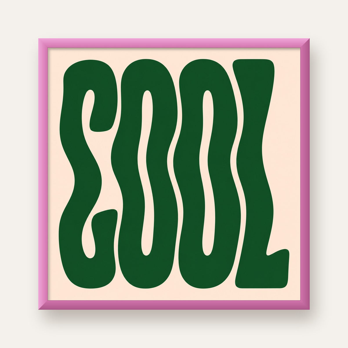 Yeşil Dalgalı Tipografik COOL Poster - Modern Duvar Dekoru — pembe çerçeveli