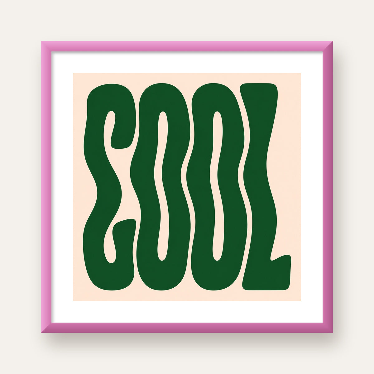 Yeşil Dalgalı Tipografik COOL Poster - Modern Duvar Dekoru — pembe çerçeveli paspartulu