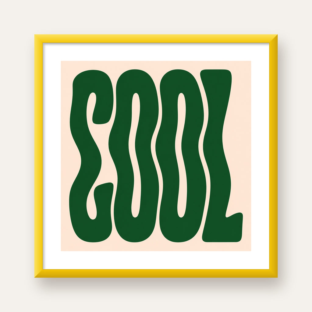 Yeşil Dalgalı Tipografik COOL Poster - Modern Duvar Dekoru — sarı çerçeveli paspartulu