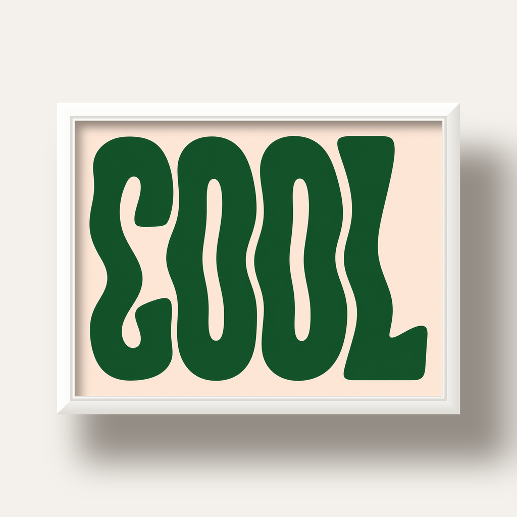 Yeşil Dalgalı Tipografik COOL Poster - Modern Duvar Dekoru — beyaz derin çerçeveli