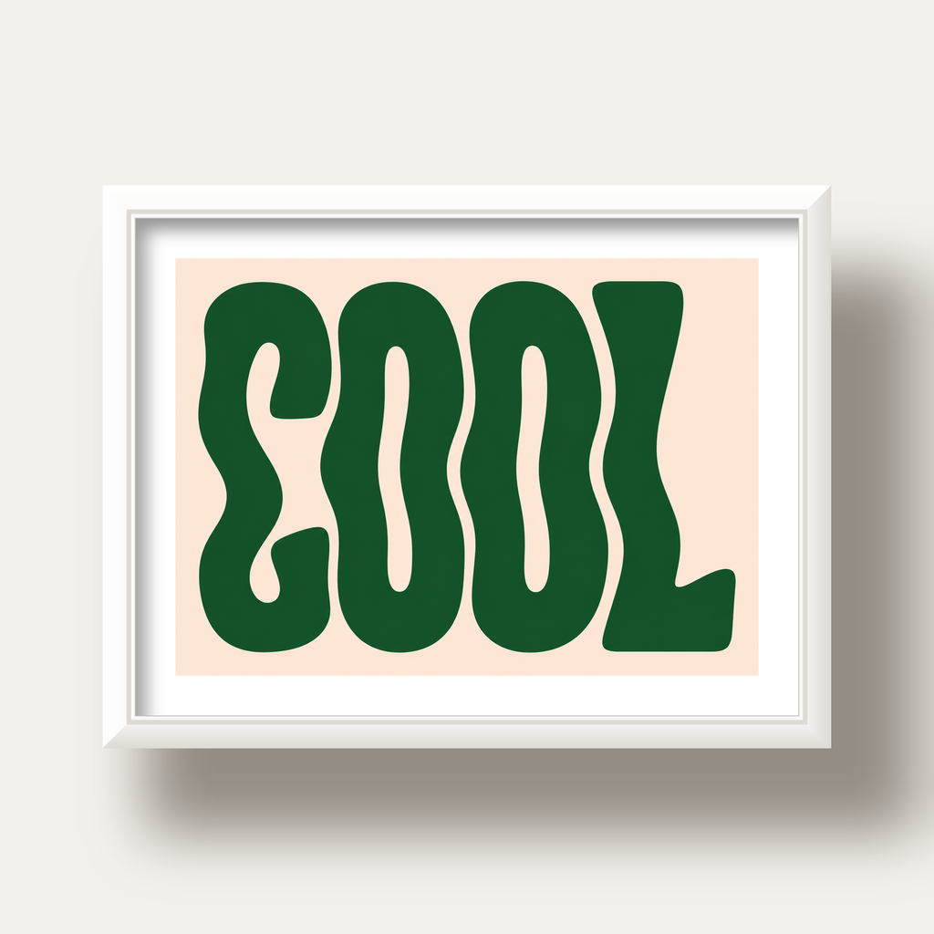 Yeşil Dalgalı Tipografik COOL Poster - Modern Duvar Dekoru — beyaz derin çerçeveli paspartulu