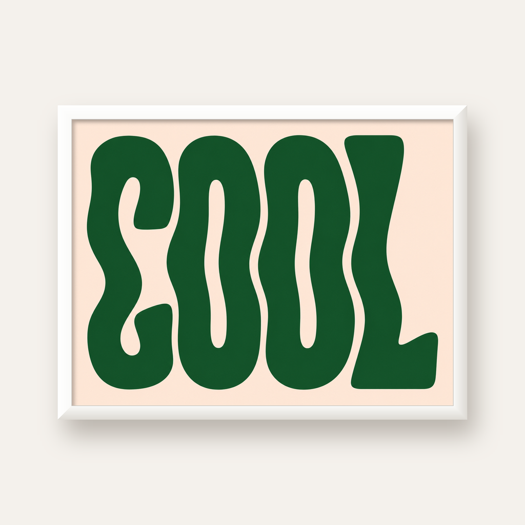 Yeşil Dalgalı Tipografik COOL Poster - Modern Duvar Dekoru — beyaz çerçeveli yatay poster
