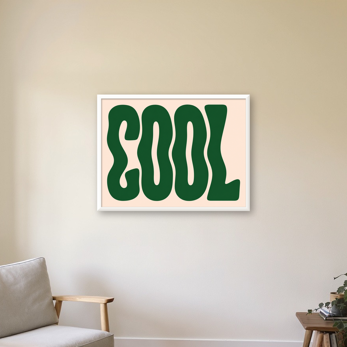 Yeşil Dalgalı Tipografik COOL Poster - Modern Duvar Dekoru — beyaz çerçeveli yatay poster