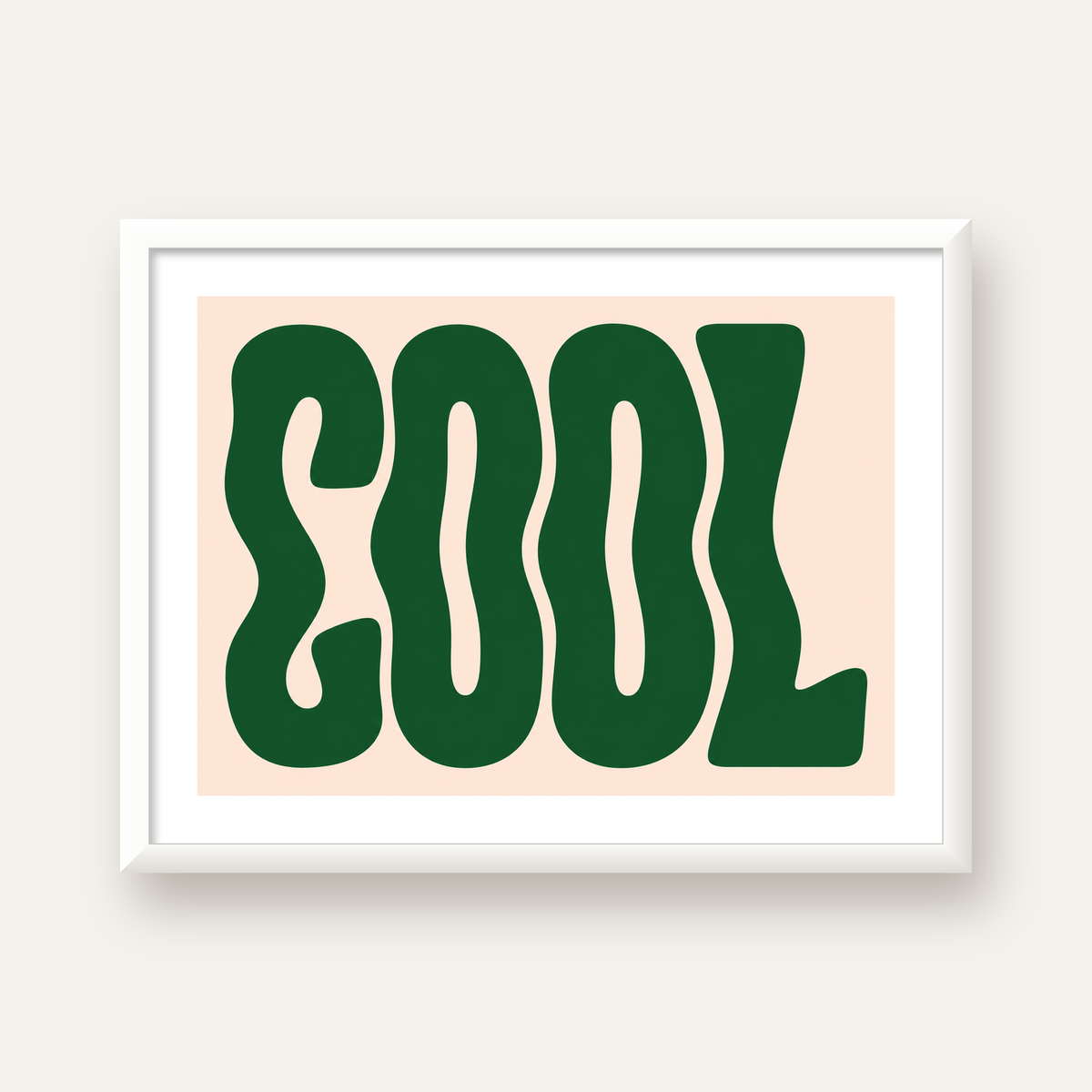 Yeşil Dalgalı Tipografik COOL Poster - Modern Duvar Dekoru — beyaz çerçeveli yatay poster
