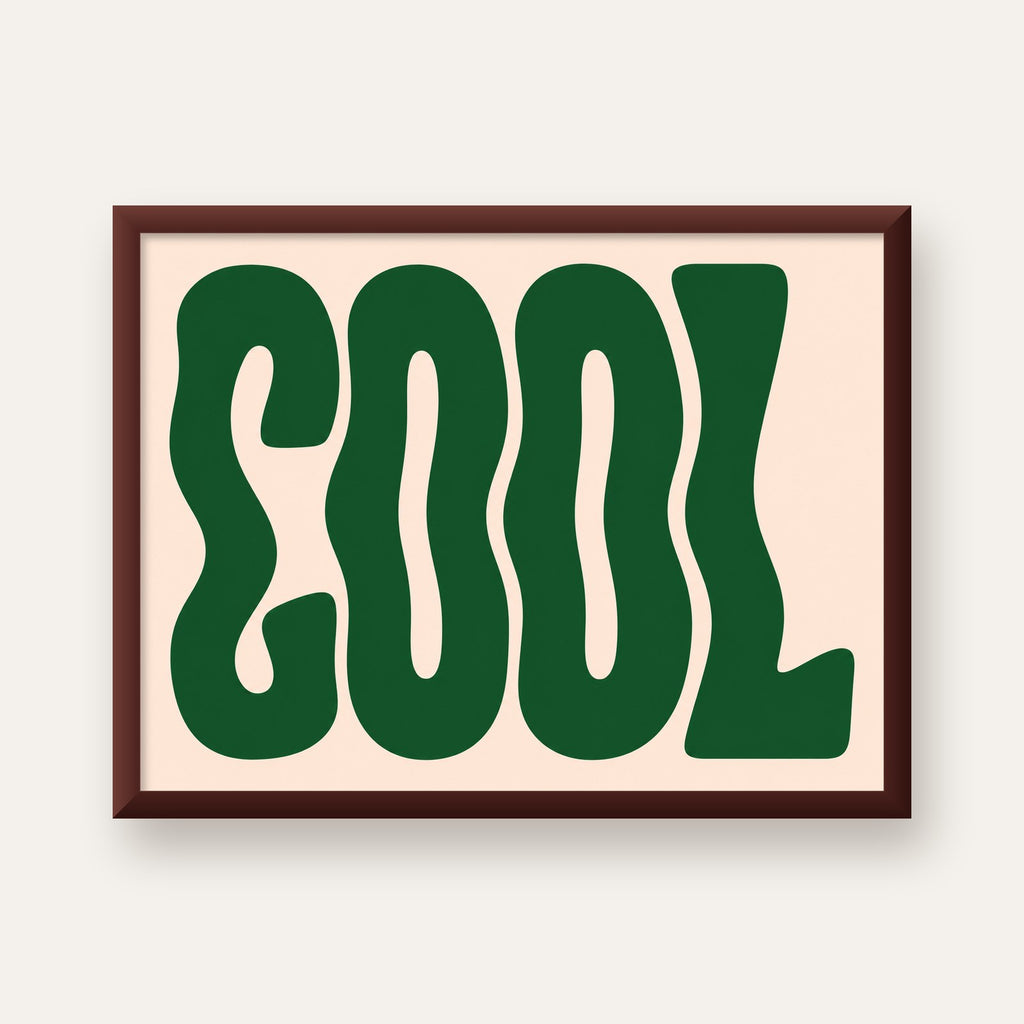 Yeşil Dalgalı Tipografik COOL Poster - Modern Duvar Dekoru — ceviz çerçeveli