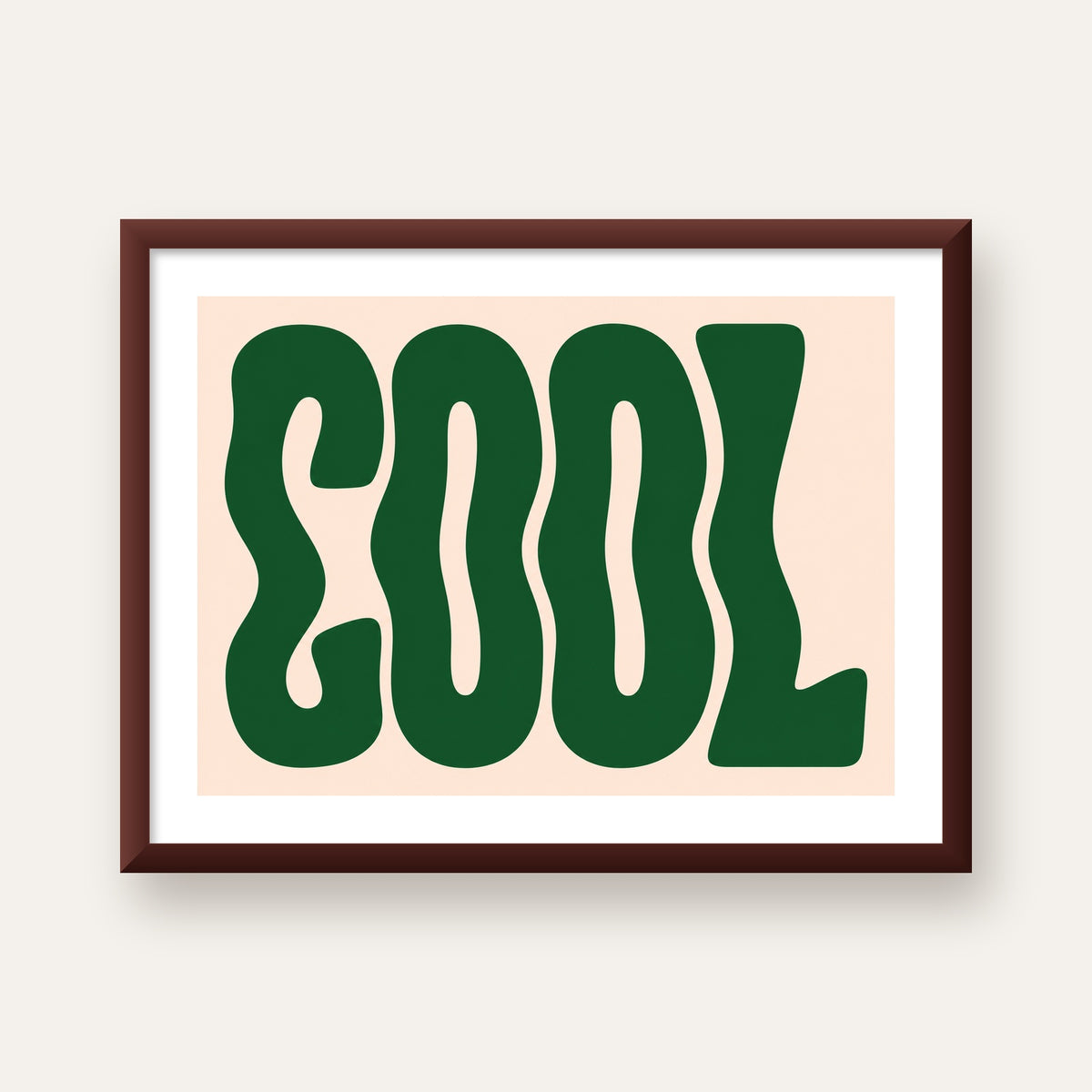 Yeşil Dalgalı Tipografik COOL Poster - Modern Duvar Dekoru — ceviz çerçeveli paspartulu