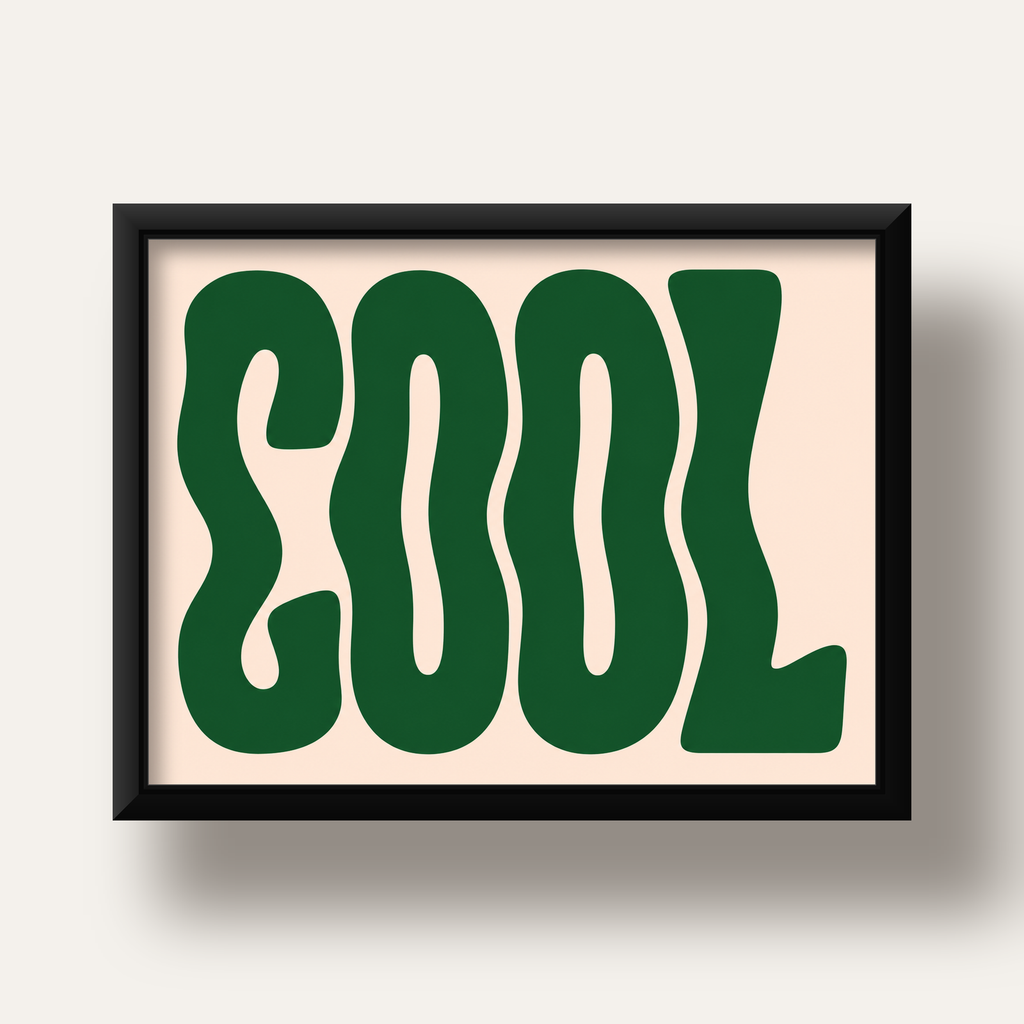 Yeşil Dalgalı Tipografik COOL Poster - Modern Duvar Dekoru — siyah derin çerçeveli