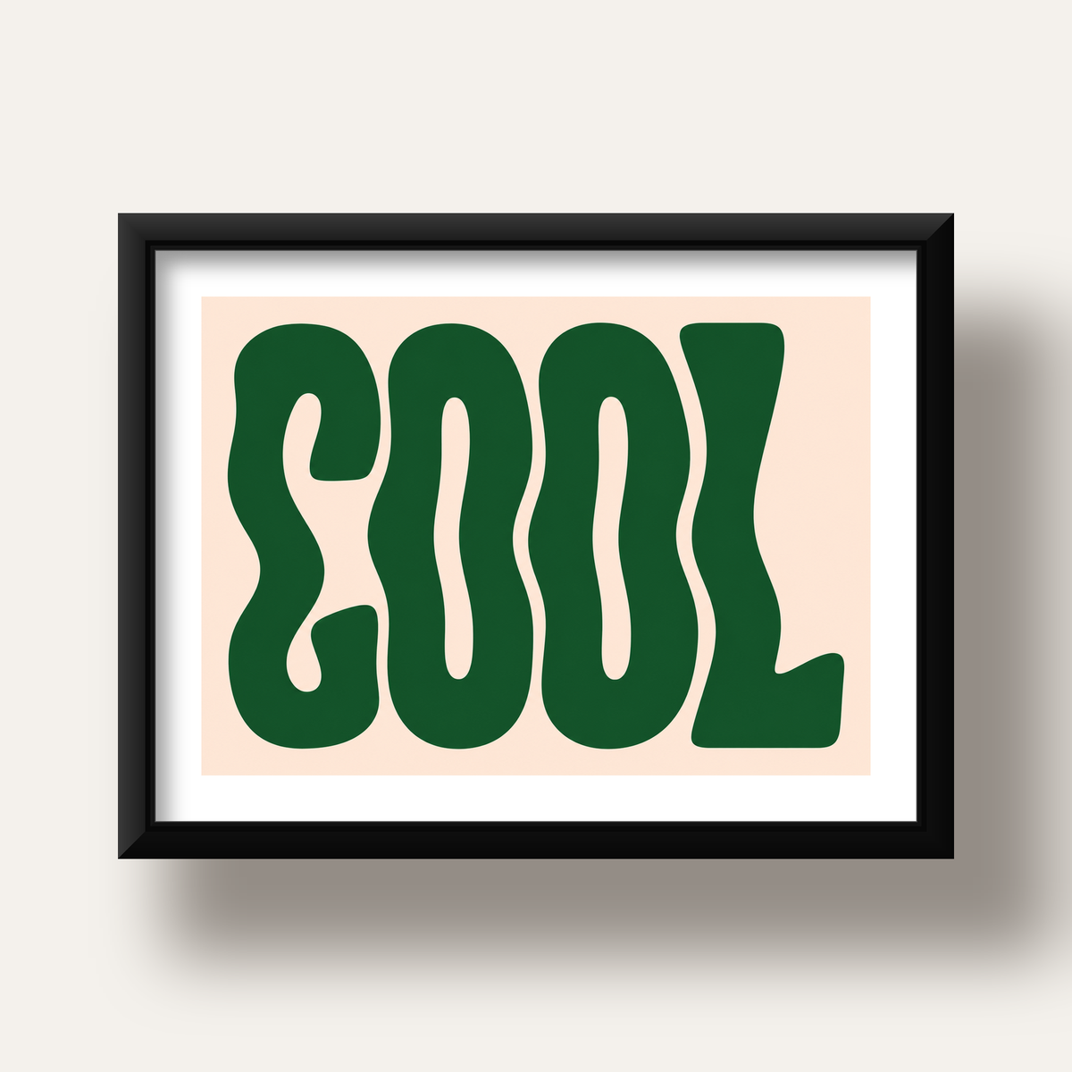 Yeşil Dalgalı Tipografik COOL Poster - Modern Duvar Dekoru — siyah derin çerçeveli paspartulu
