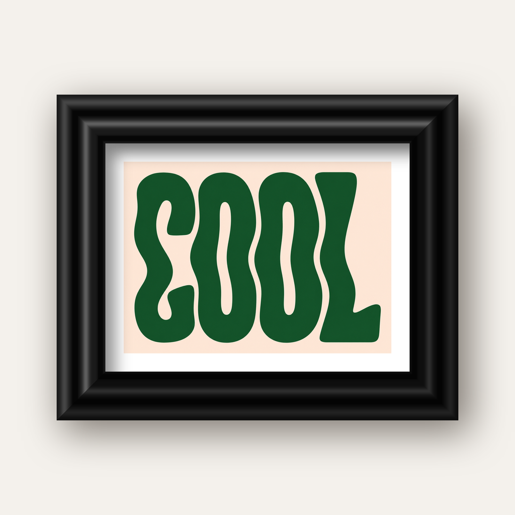 Yeşil Dalgalı Tipografik COOL Poster - Modern Duvar Dekoru — siyah galeri çerçeveli paspartulu