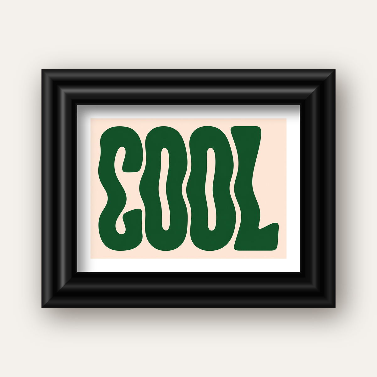 Yeşil Dalgalı Tipografik COOL Poster - Modern Duvar Dekoru — siyah galeri çerçeveli paspartulu