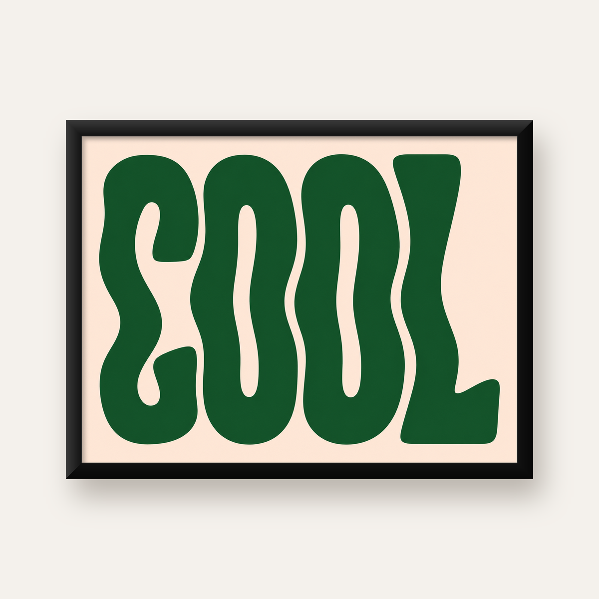 Yeşil Dalgalı Tipografik COOL Poster - Modern Duvar Dekoru — Yatay baskı, düz siyah çerçeveli duvar posteri