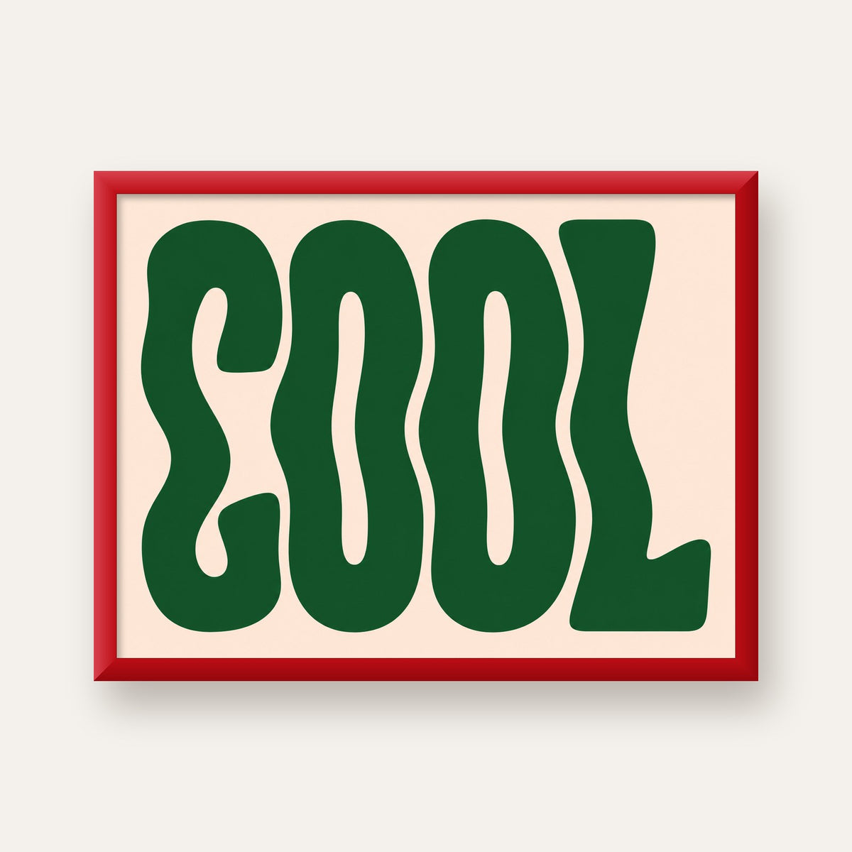 Yeşil Dalgalı Tipografik COOL Poster - Modern Duvar Dekoru — kırmızı çerçeveli
