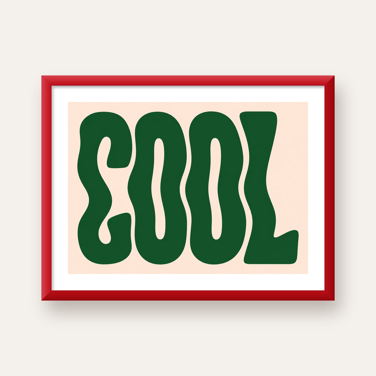 Yeşil Dalgalı Tipografik COOL Poster - Modern Duvar Dekoru — kırmızı çerçeveli paspartulu