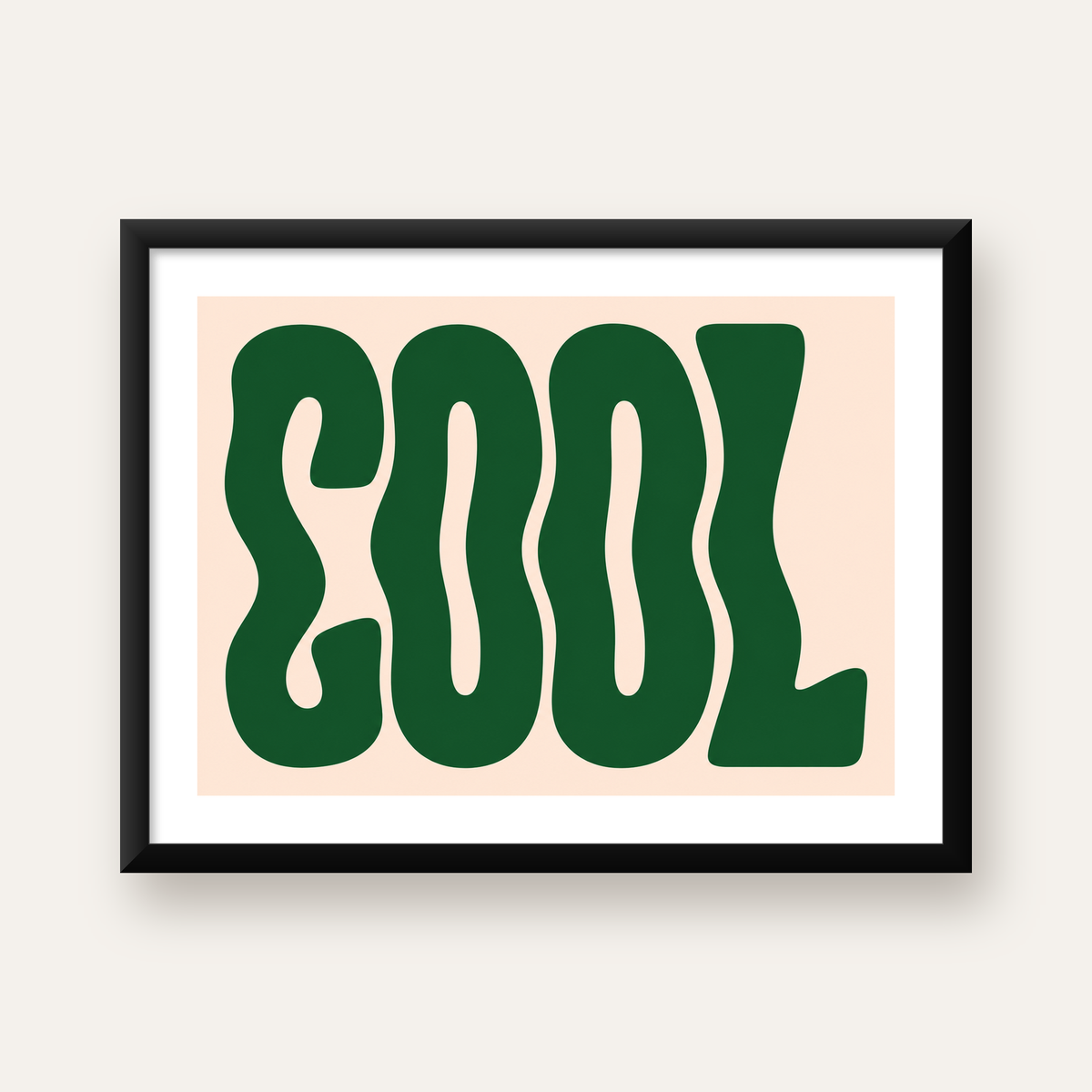 Yeşil Dalgalı Tipografik COOL Poster - Modern Duvar Dekoru — Yatay baskı, beyaz paspartulu