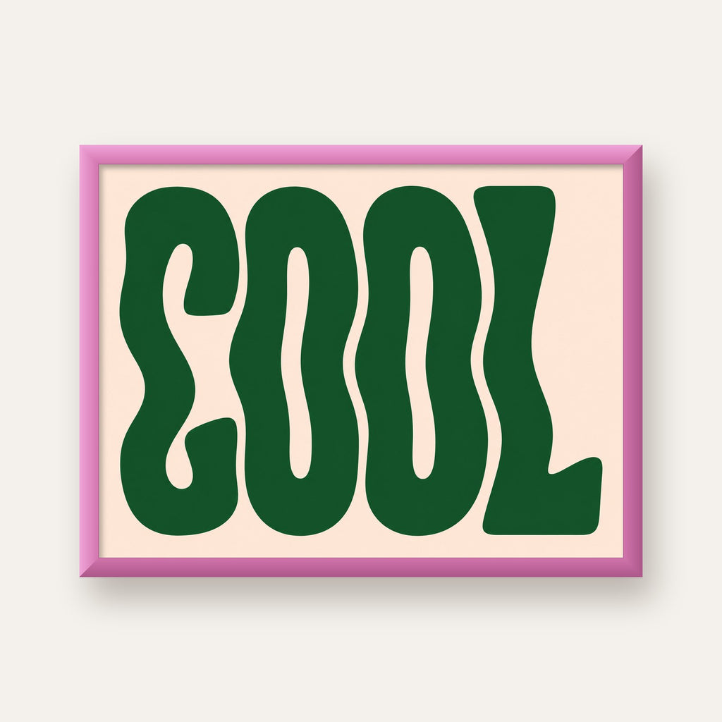 Yeşil Dalgalı Tipografik COOL Poster - Modern Duvar Dekoru — pembe çerçeveli