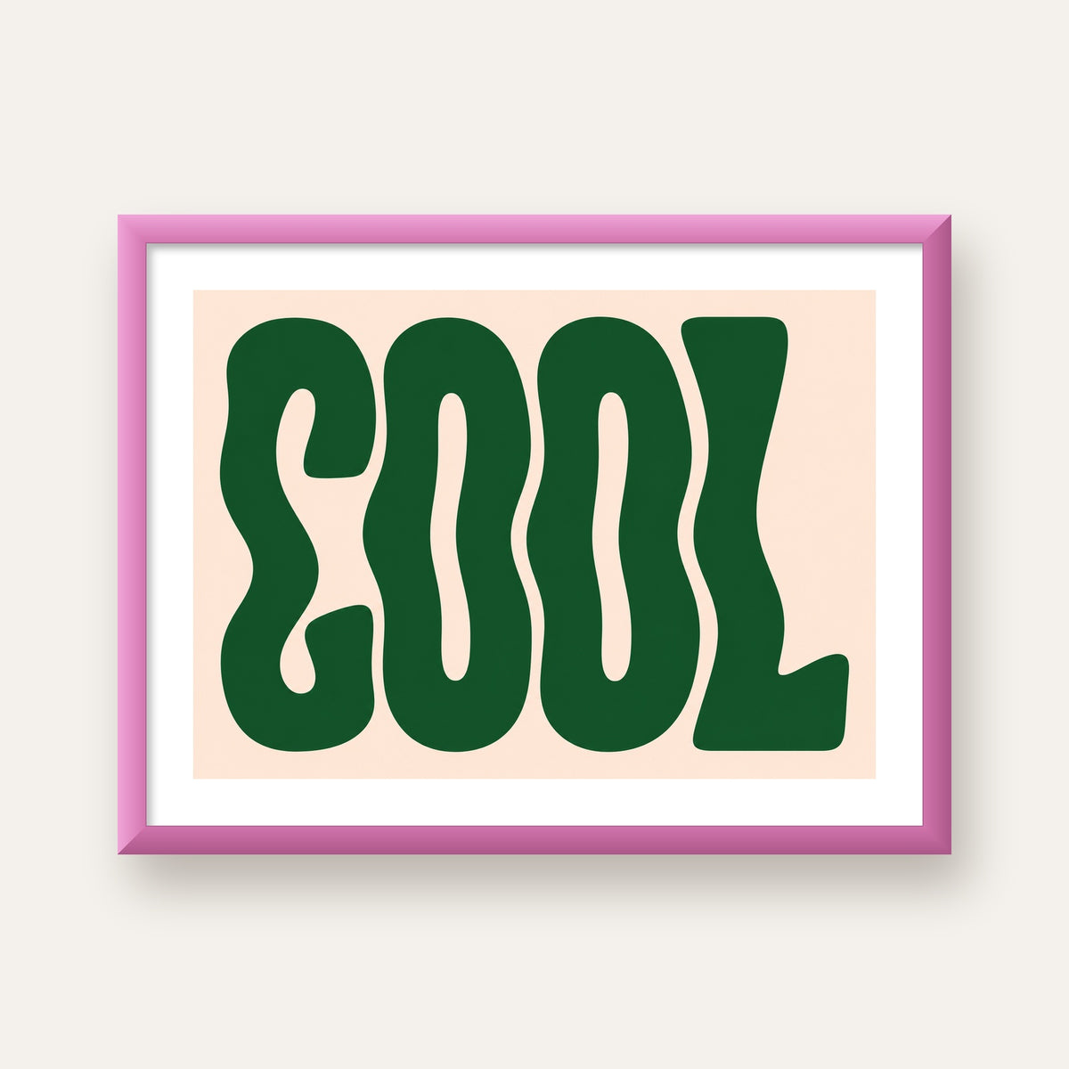 Yeşil Dalgalı Tipografik COOL Poster - Modern Duvar Dekoru — pembe çerçeveli paspartulu