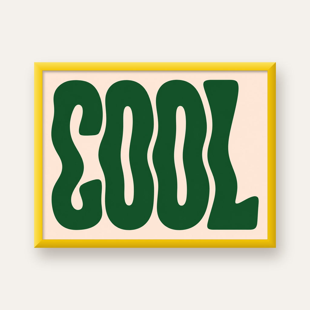 Yeşil Dalgalı Tipografik COOL Poster - Modern Duvar Dekoru — sarı çerçeveli