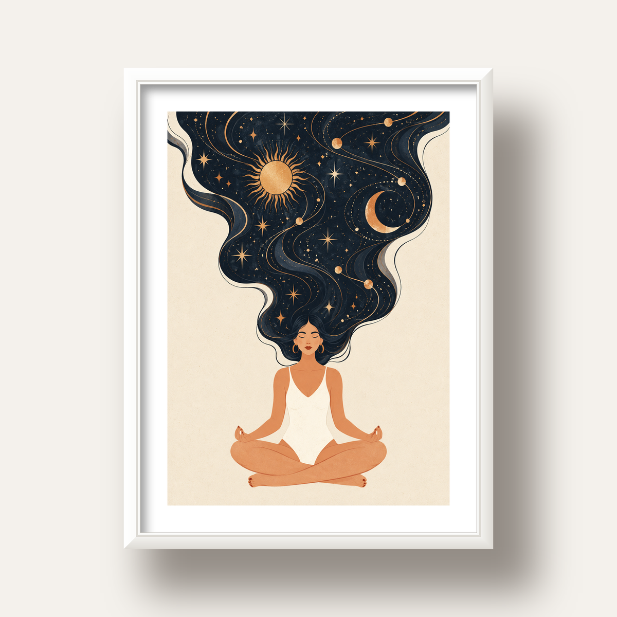 Kozmik Sükûnet Meditasyon Poster — beyaz derin çerçeveli paspartulu