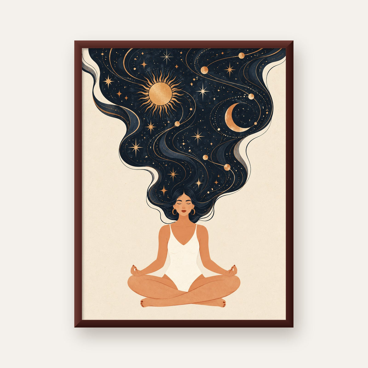 Kozmik Sükûnet Meditasyon Poster — ceviz çerçeveli