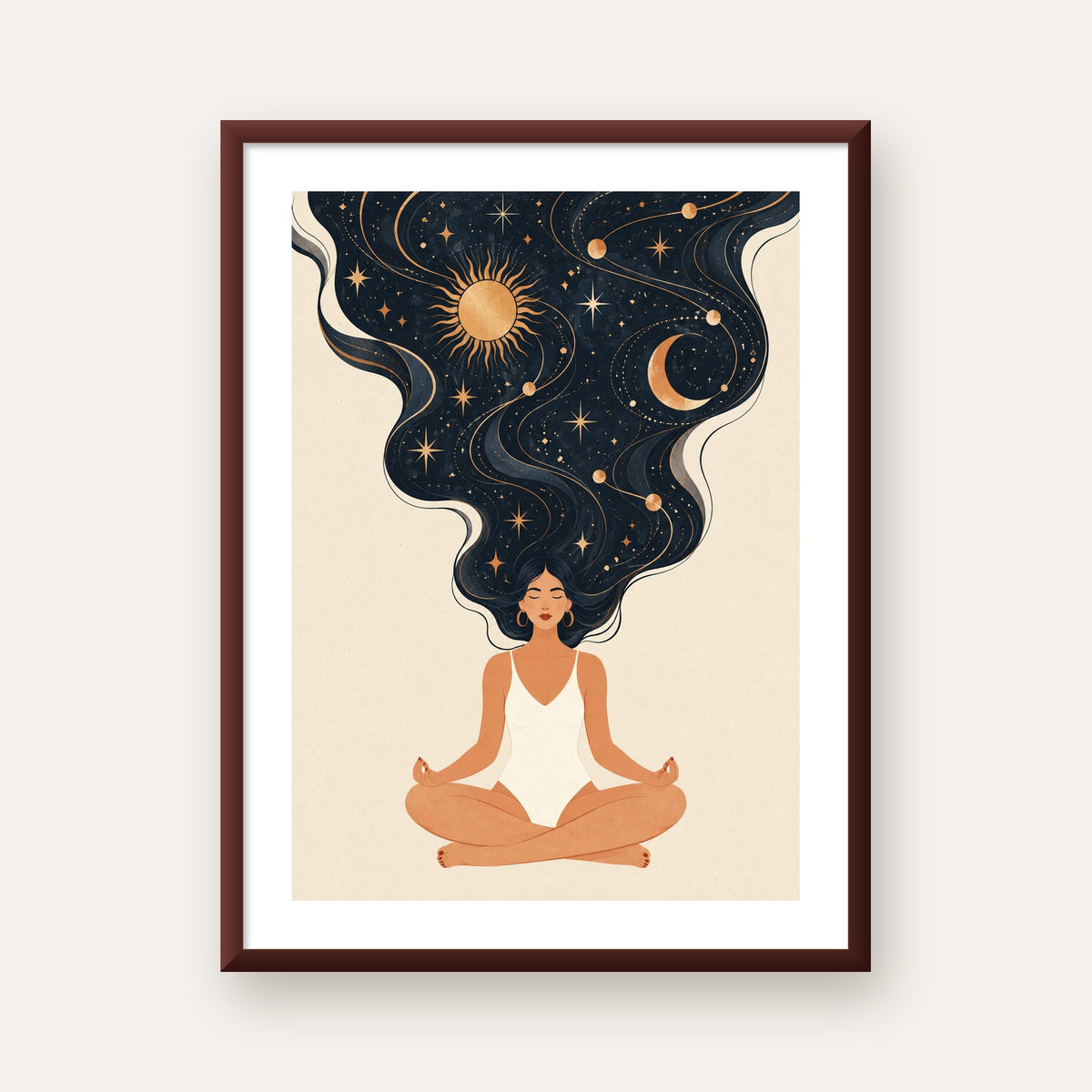 Kozmik Sükûnet Meditasyon Poster — ceviz çerçeveli paspartulu