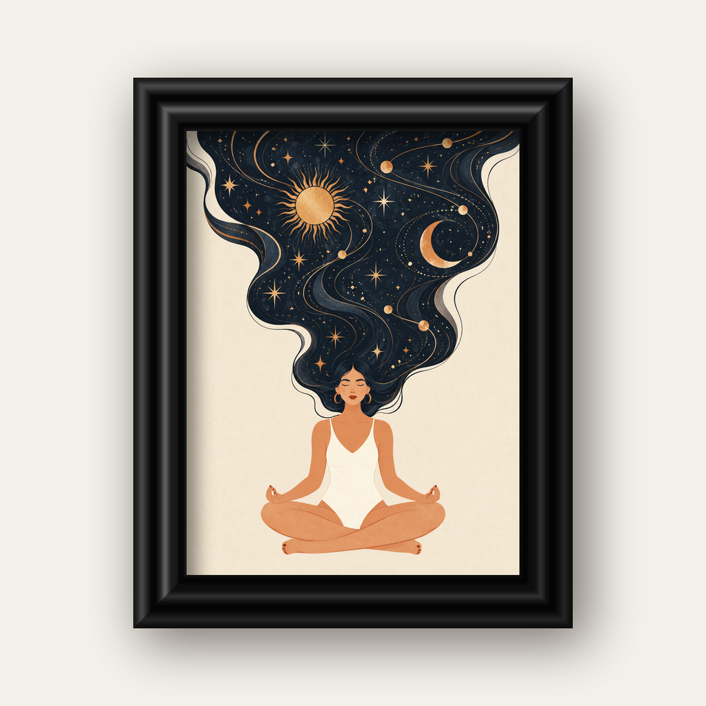 Kozmik Sükûnet Meditasyon Poster — siyah galeri çerçeveli
