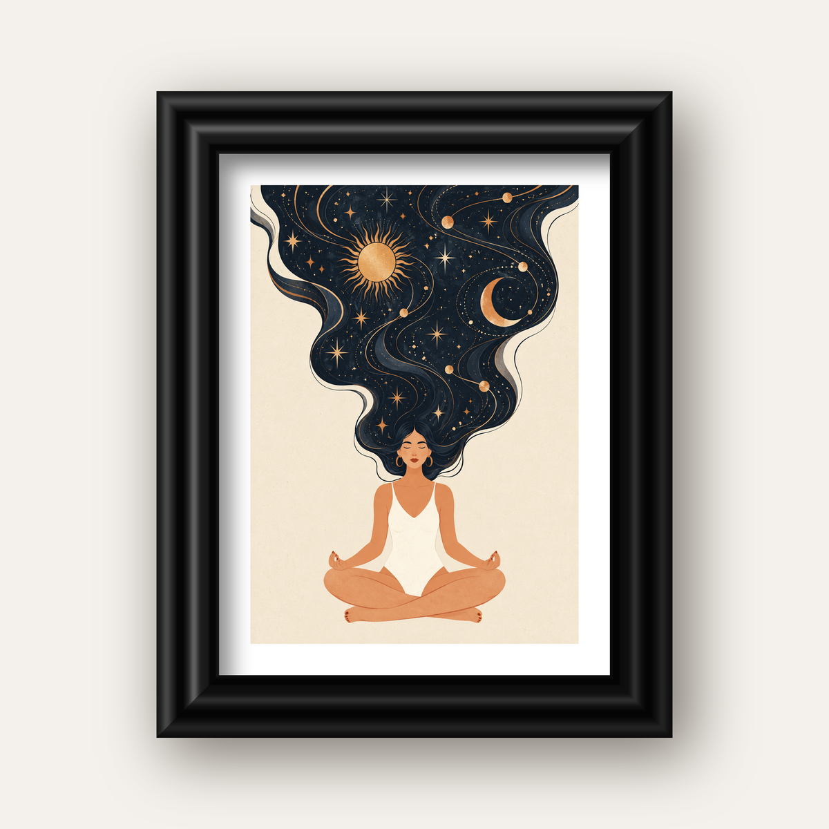 Kozmik Sükûnet Meditasyon Poster — siyah galeri çerçeveli paspartulu