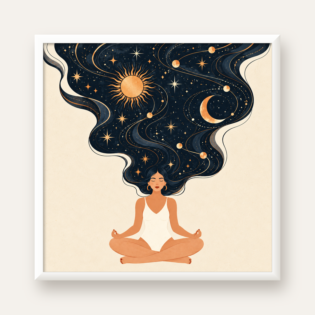 Kozmik Sükûnet Meditasyon Poster — beyaz çerçeveli kare poster