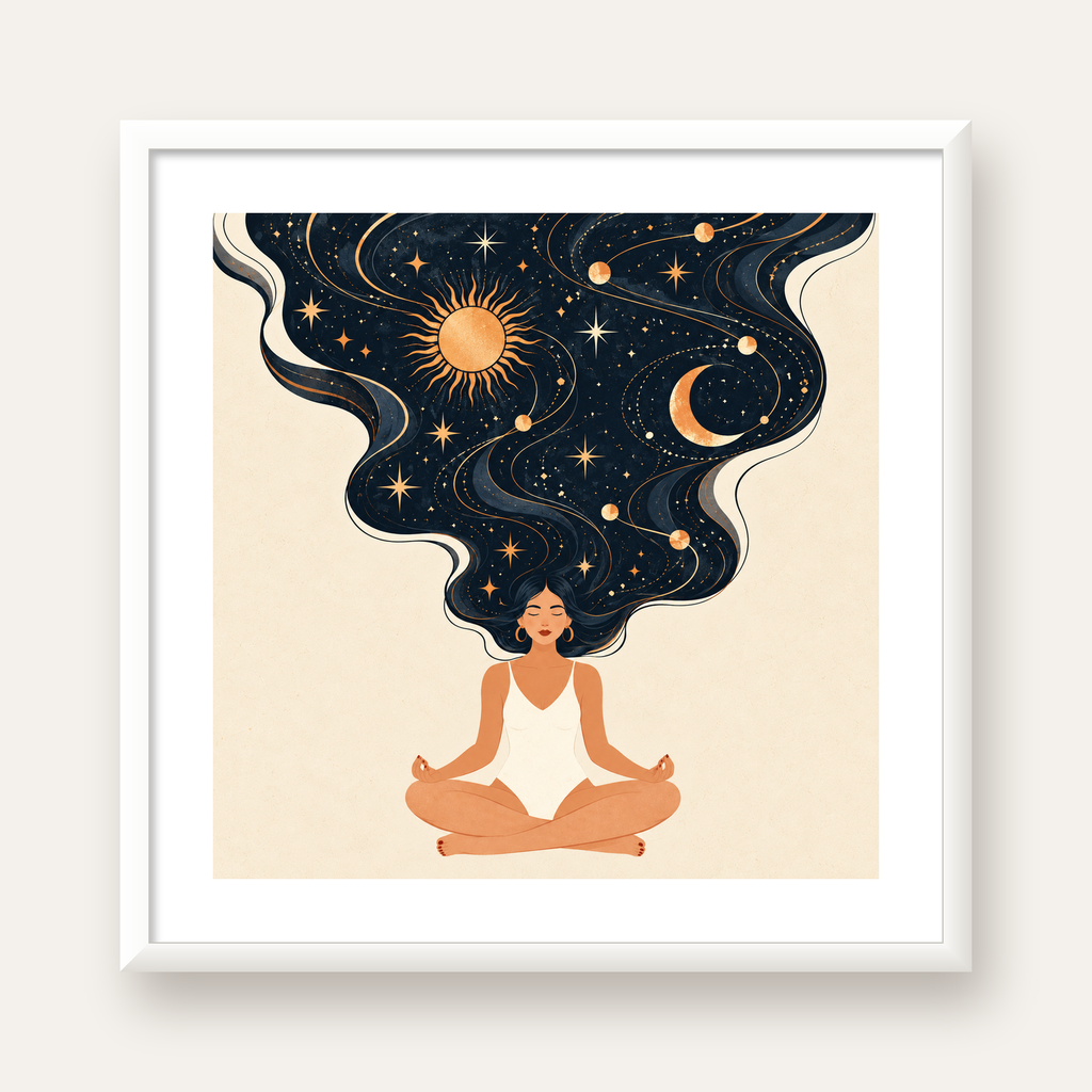 Kozmik Sükûnet Meditasyon Poster — beyaz çerçeveli kare poster
