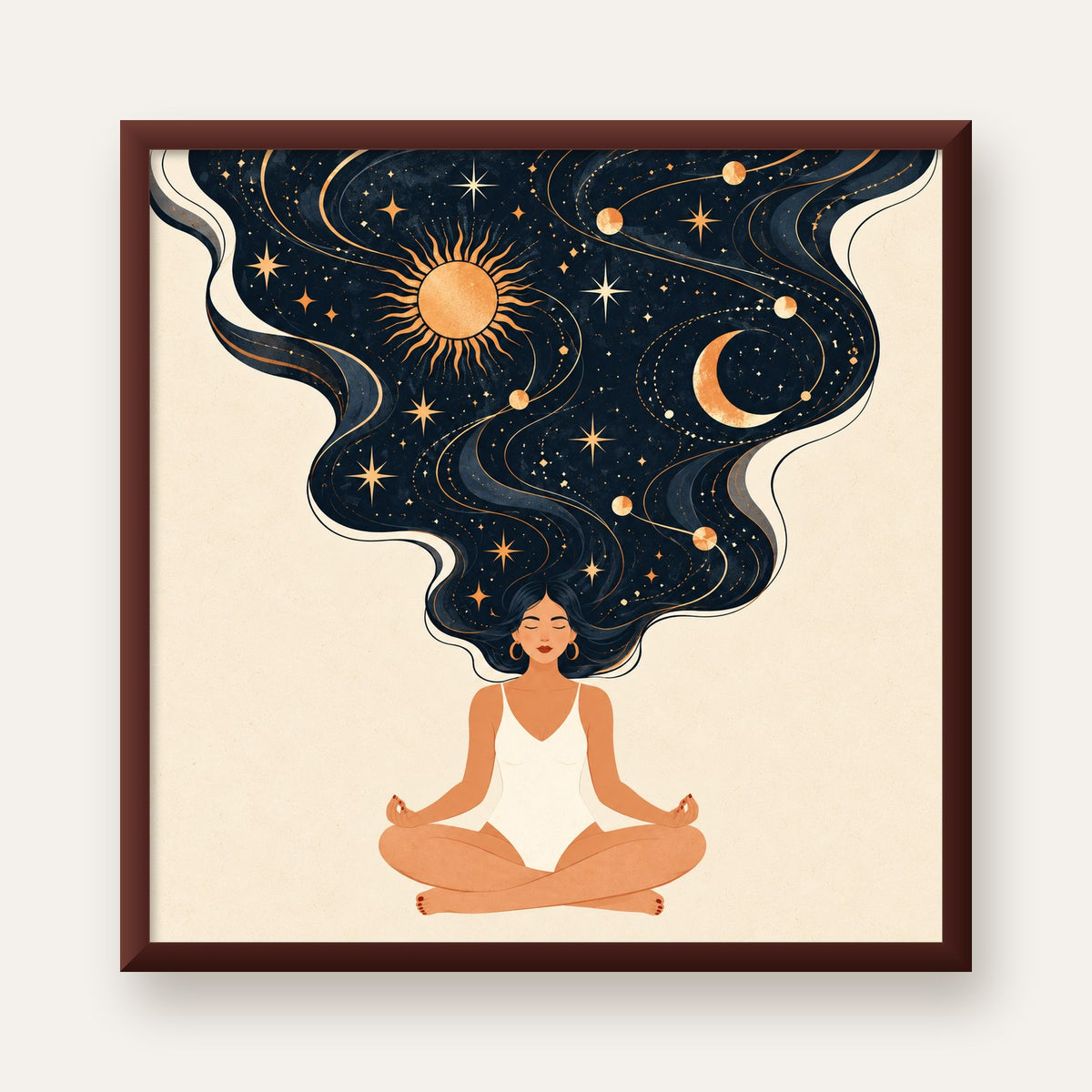 Kozmik Sükûnet Meditasyon Poster — ceviz çerçeveli