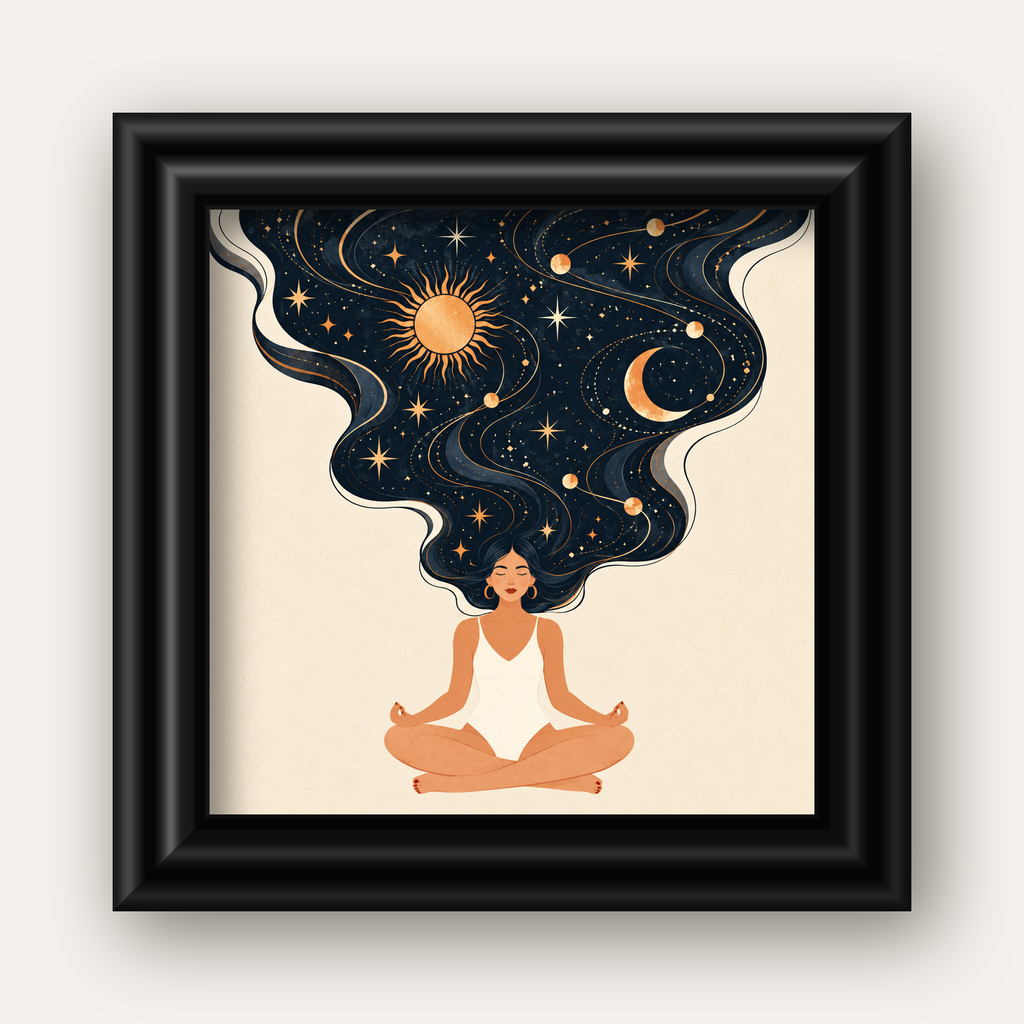 Kozmik Sükûnet Meditasyon Poster — siyah galeri çerçeveli