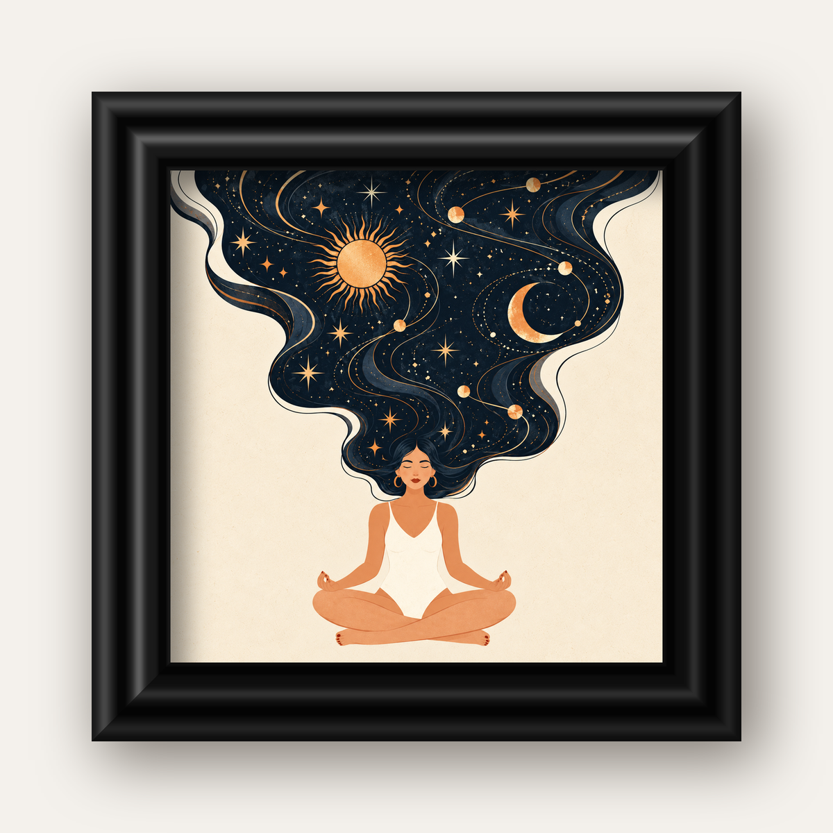 Kozmik Sükûnet Meditasyon Poster — siyah galeri çerçeveli