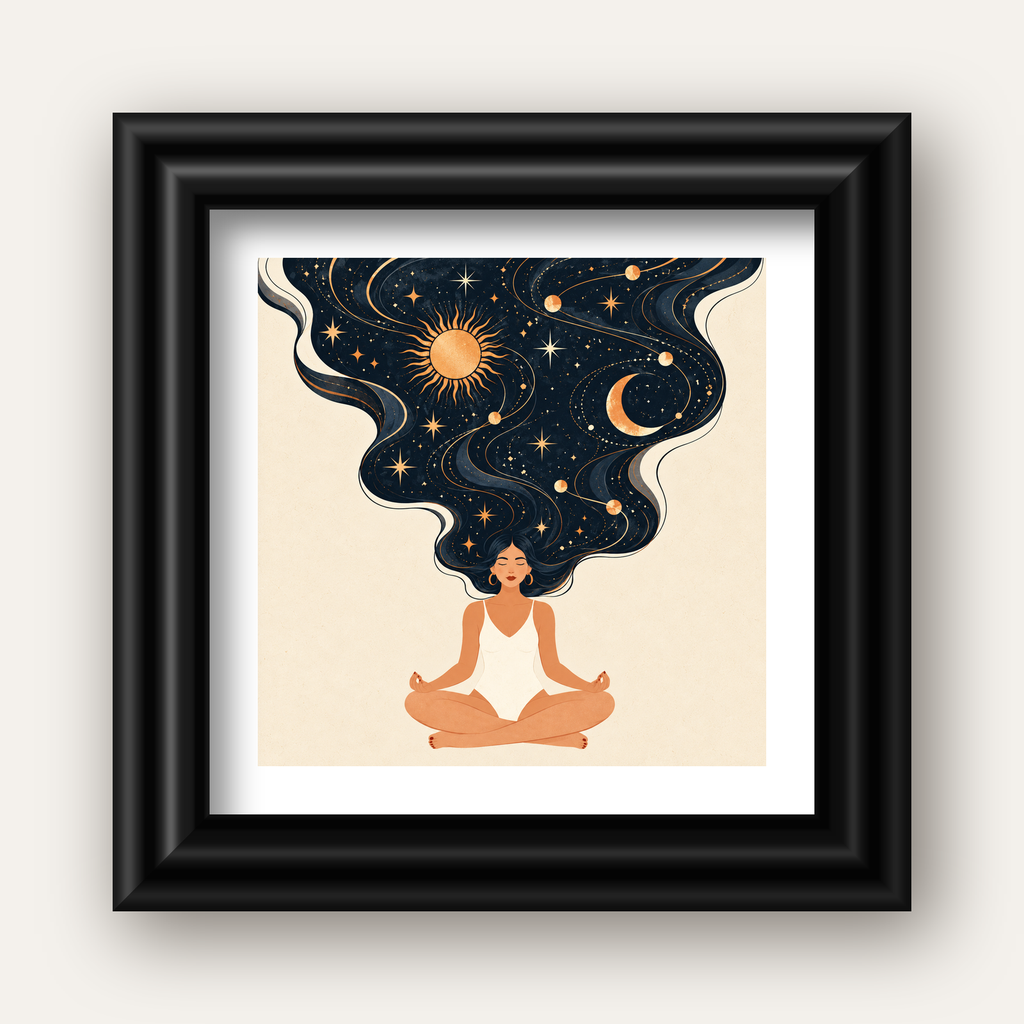 Kozmik Sükûnet Meditasyon Poster — siyah galeri çerçeveli paspartulu