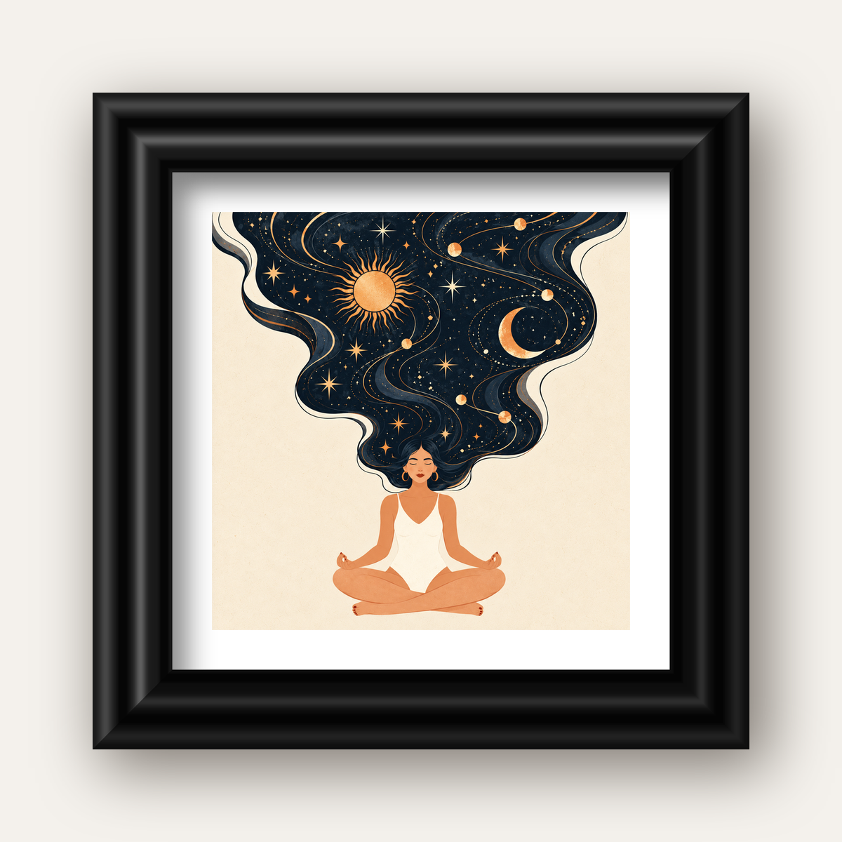 Kozmik Sükûnet Meditasyon Poster — siyah galeri çerçeveli paspartulu