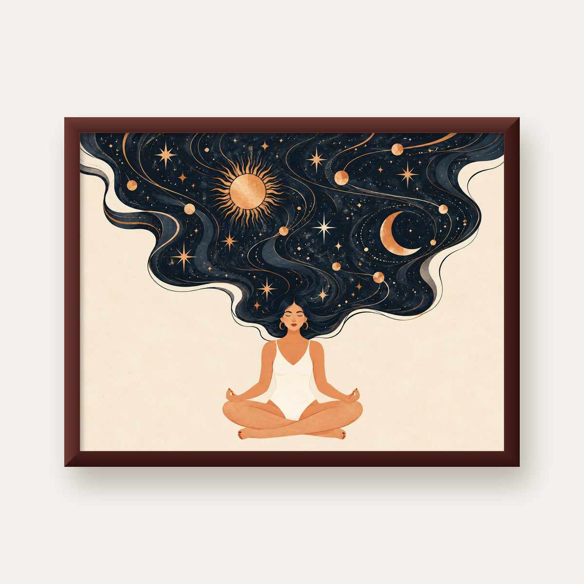 Kozmik Sükûnet Meditasyon Poster — ceviz çerçeveli