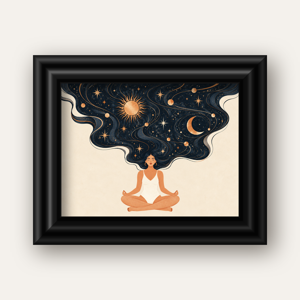 Kozmik Sükûnet Meditasyon Poster — siyah galeri çerçeveli