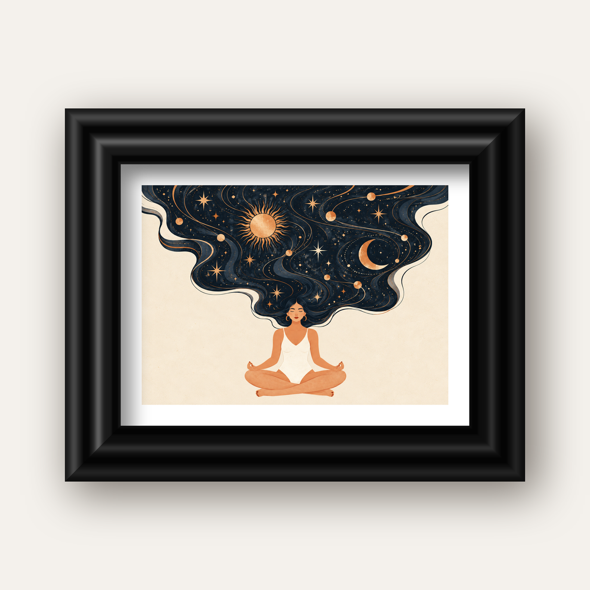 Kozmik Sükûnet Meditasyon Poster — siyah galeri çerçeveli paspartulu