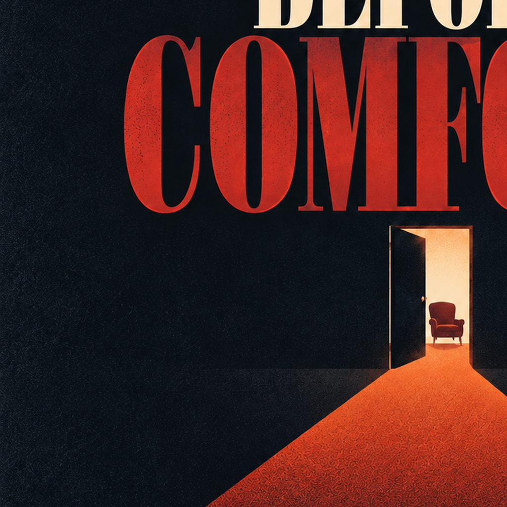 Courage Before Comfort - Cesaret ve Konfor Temalı Poster — baskının yakın çekimi, kâğıt dokusu ve renk detayı