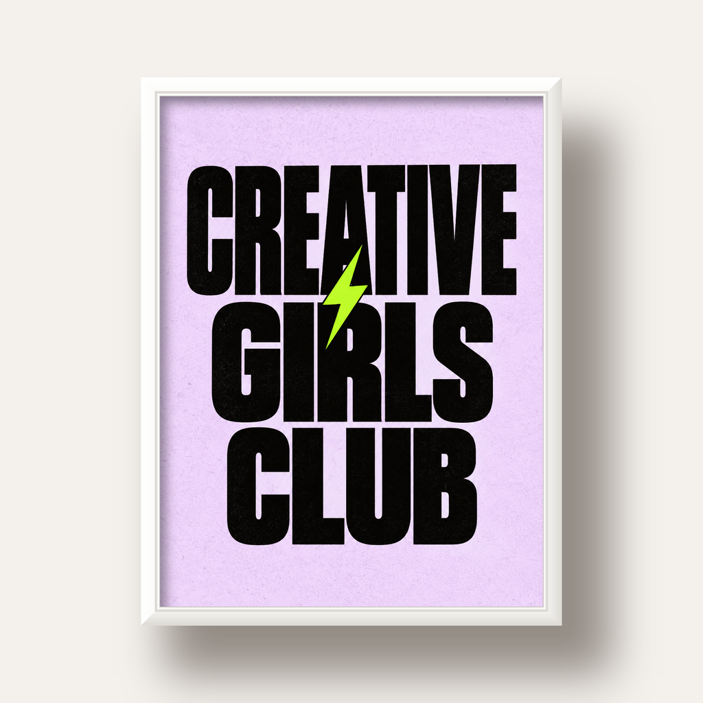 CREATIVE GIRLS CLUB Tipografik Motive Edici Poster — beyaz derin çerçeveli