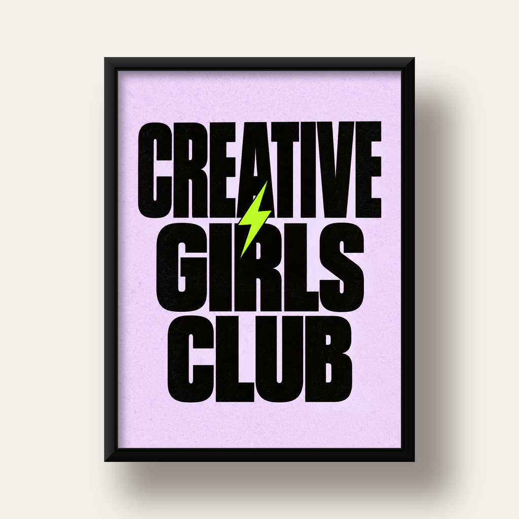 CREATIVE GIRLS CLUB Tipografik Motive Edici Poster — siyah derin çerçeveli