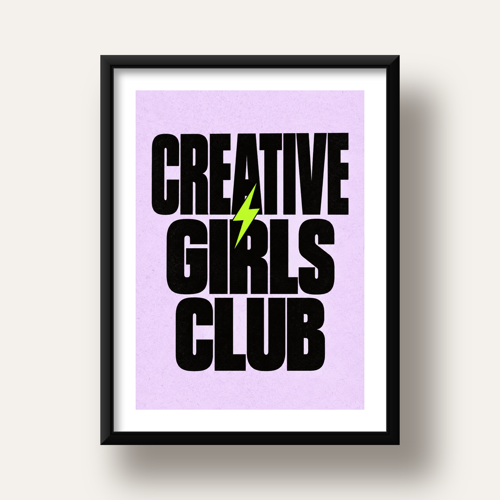 CREATIVE GIRLS CLUB Tipografik Motive Edici Poster — siyah derin çerçeveli paspartulu