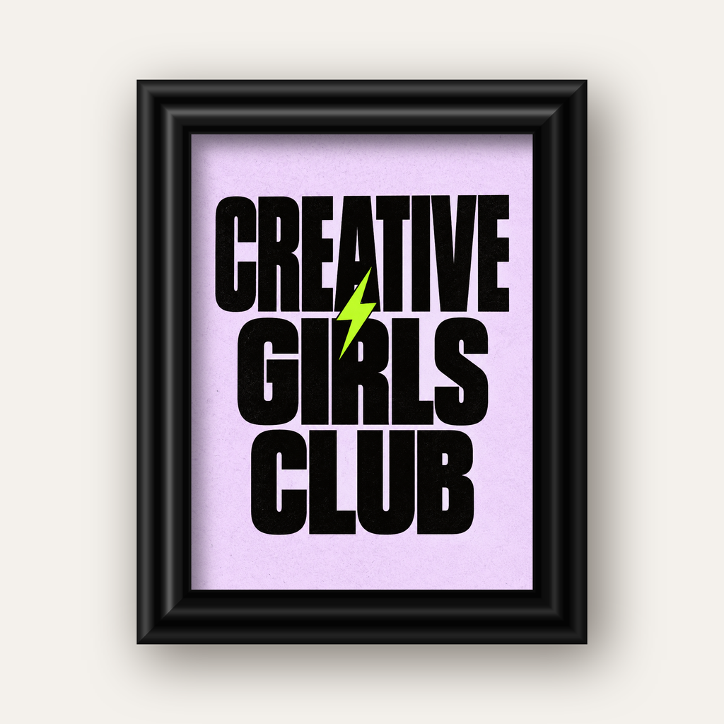 CREATIVE GIRLS CLUB Tipografik Motive Edici Poster — siyah galeri çerçeveli