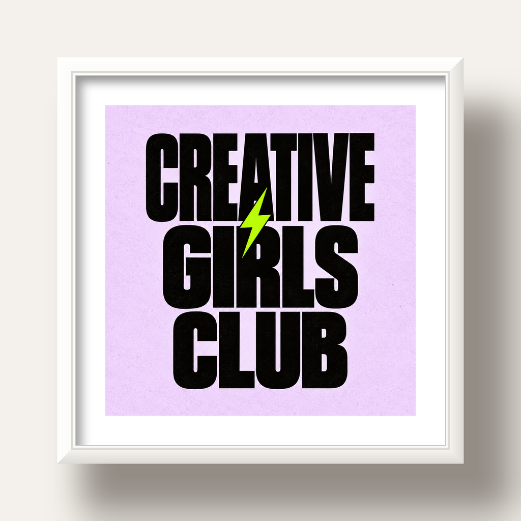 CREATIVE GIRLS CLUB Tipografik Motive Edici Poster — beyaz derin çerçeveli paspartulu