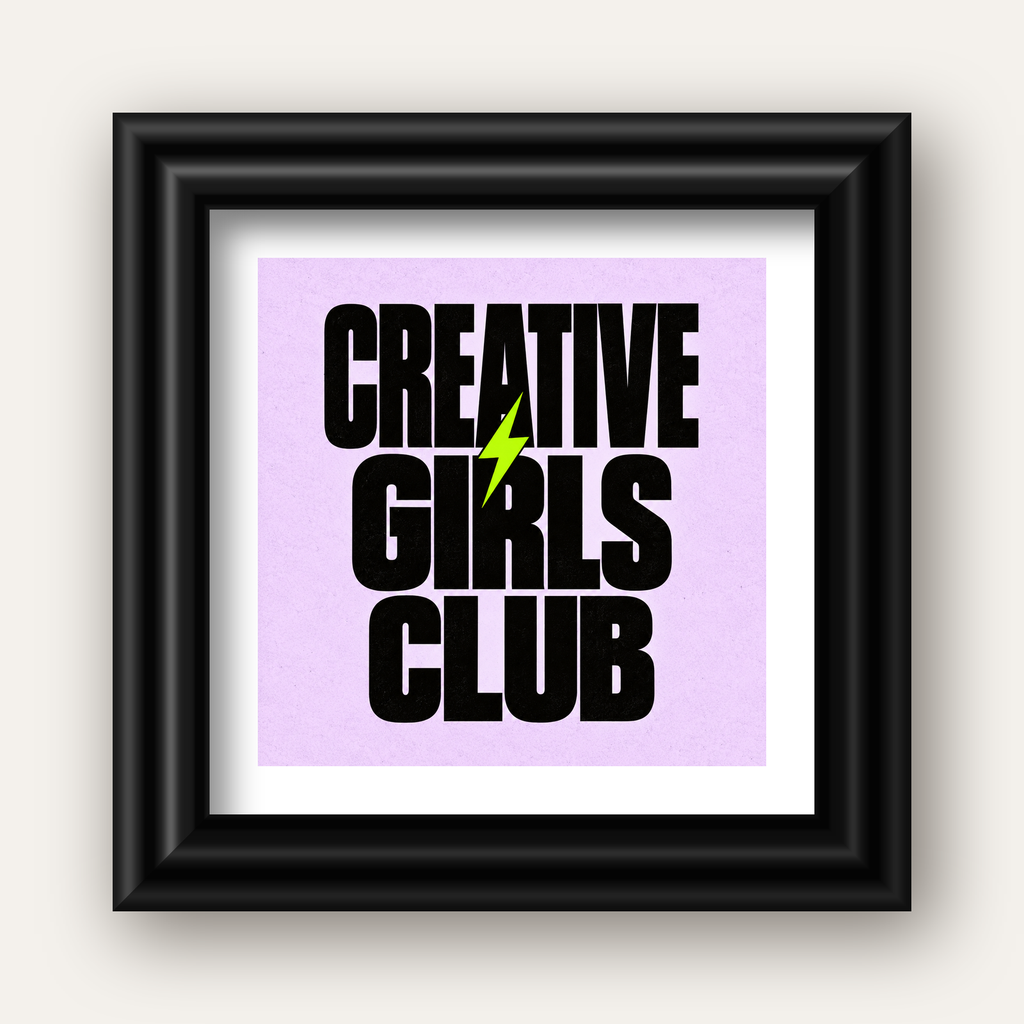 CREATIVE GIRLS CLUB Tipografik Motive Edici Poster — siyah galeri çerçeveli paspartulu